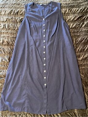 Avenue Sleeveless Button-Front Maxi Dress in Navy linen Blend